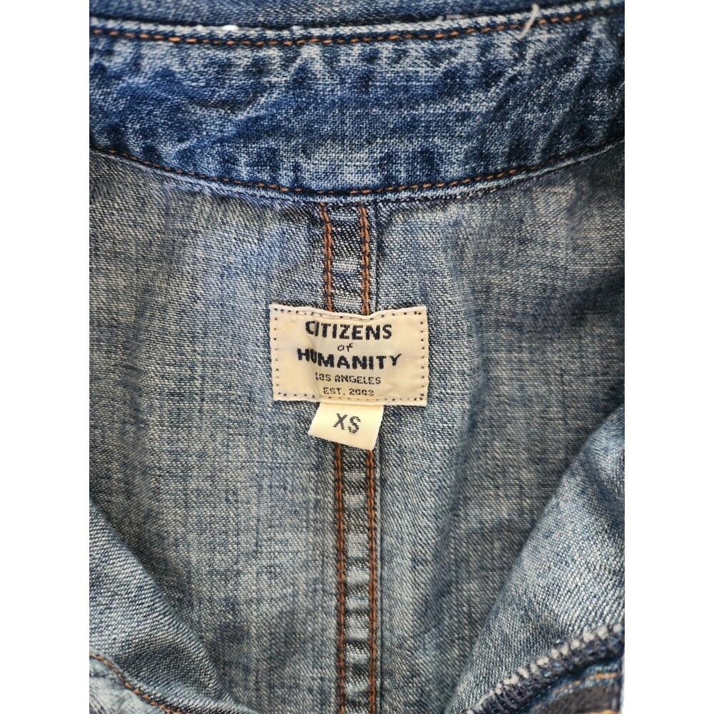 Citizens of Humanity Farrah 70s Blue Denim Jumpsuit XS 100% Cotton Flare Leg - Picture 4 of 10
